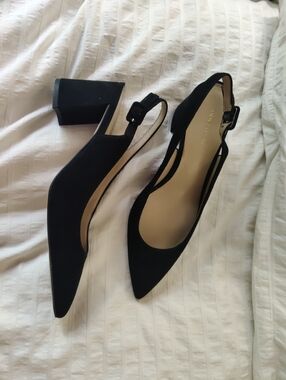 Ann Taylor Brielle Black Suede Pointed Toe Slingback Block Heel